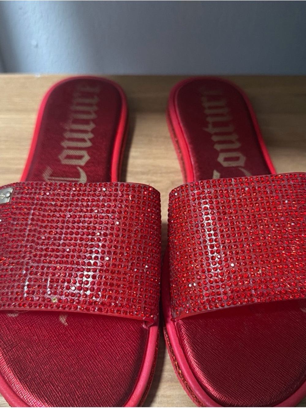 Juicy Couture Red Crystal Slide Sandals